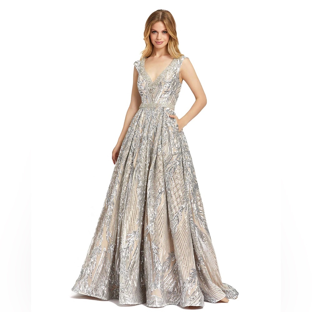 V-NECK EMBELLISHED A LINE GOWN